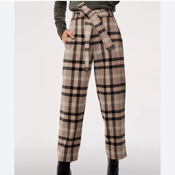 Aritzia Wilfred Tie-front Pants Trousers Wool Cashmere Blend Plaid Academia Sz 2 - Picture 1 of 15